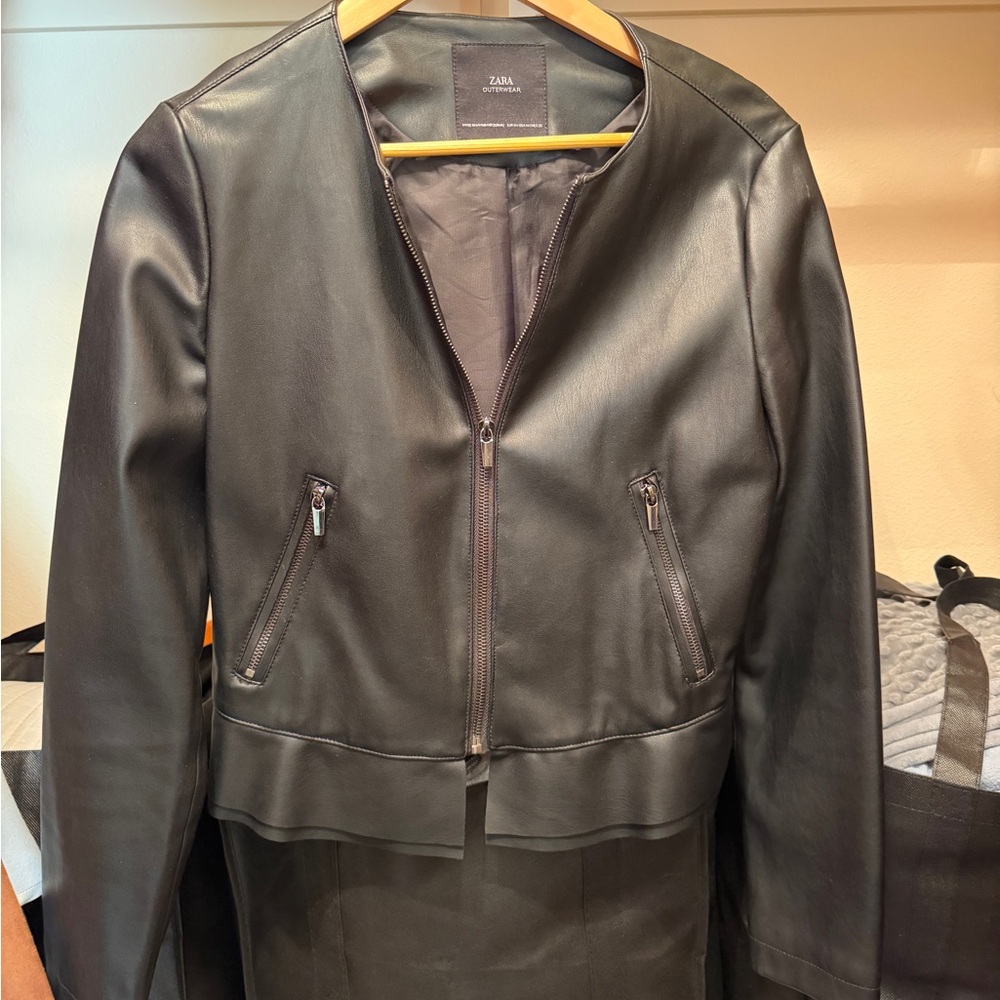 Zara Black Faux Leather Outerwear Jacket